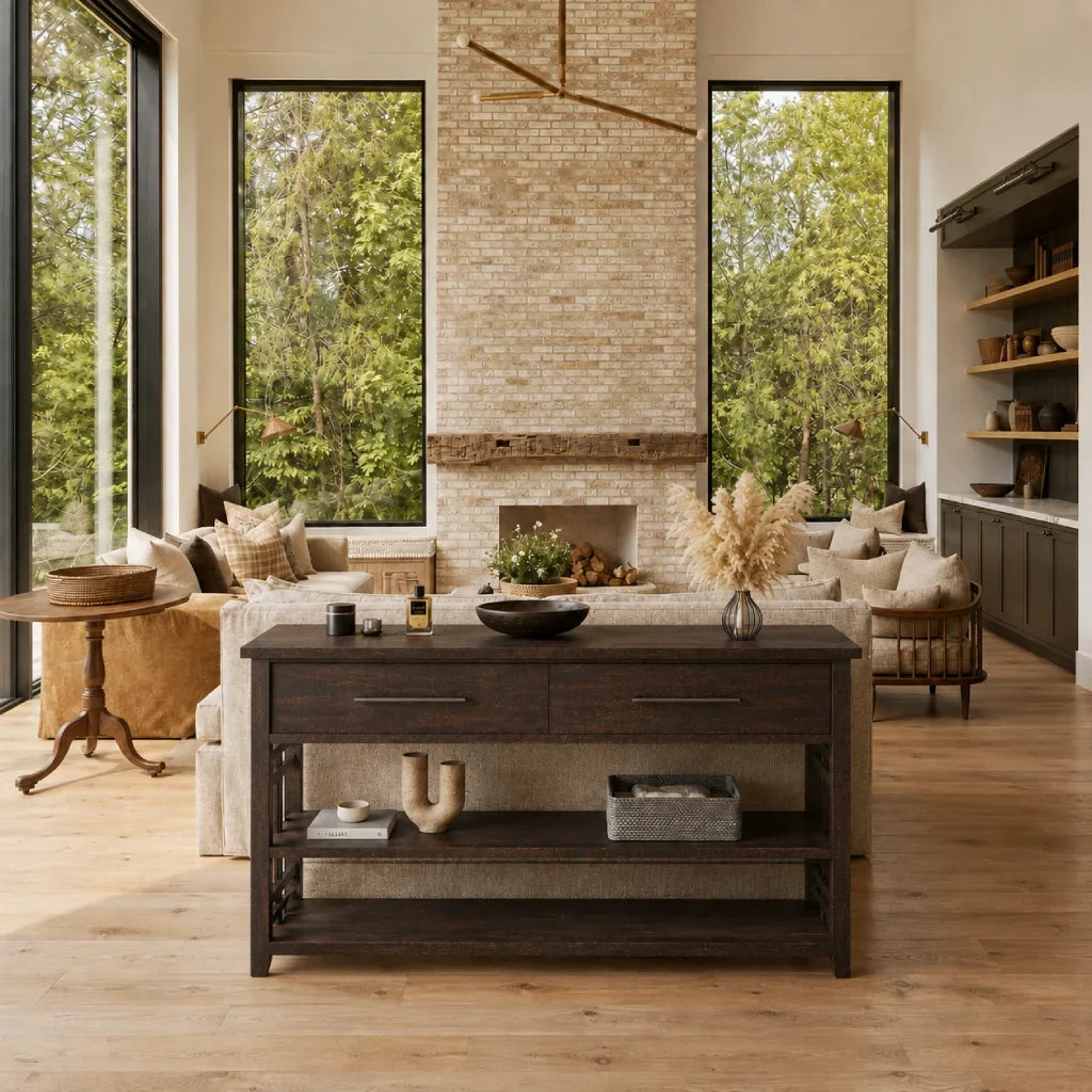 Wood console table in living room