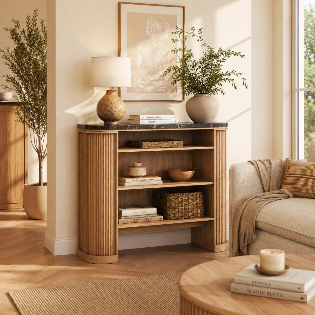 Wood console table in living room