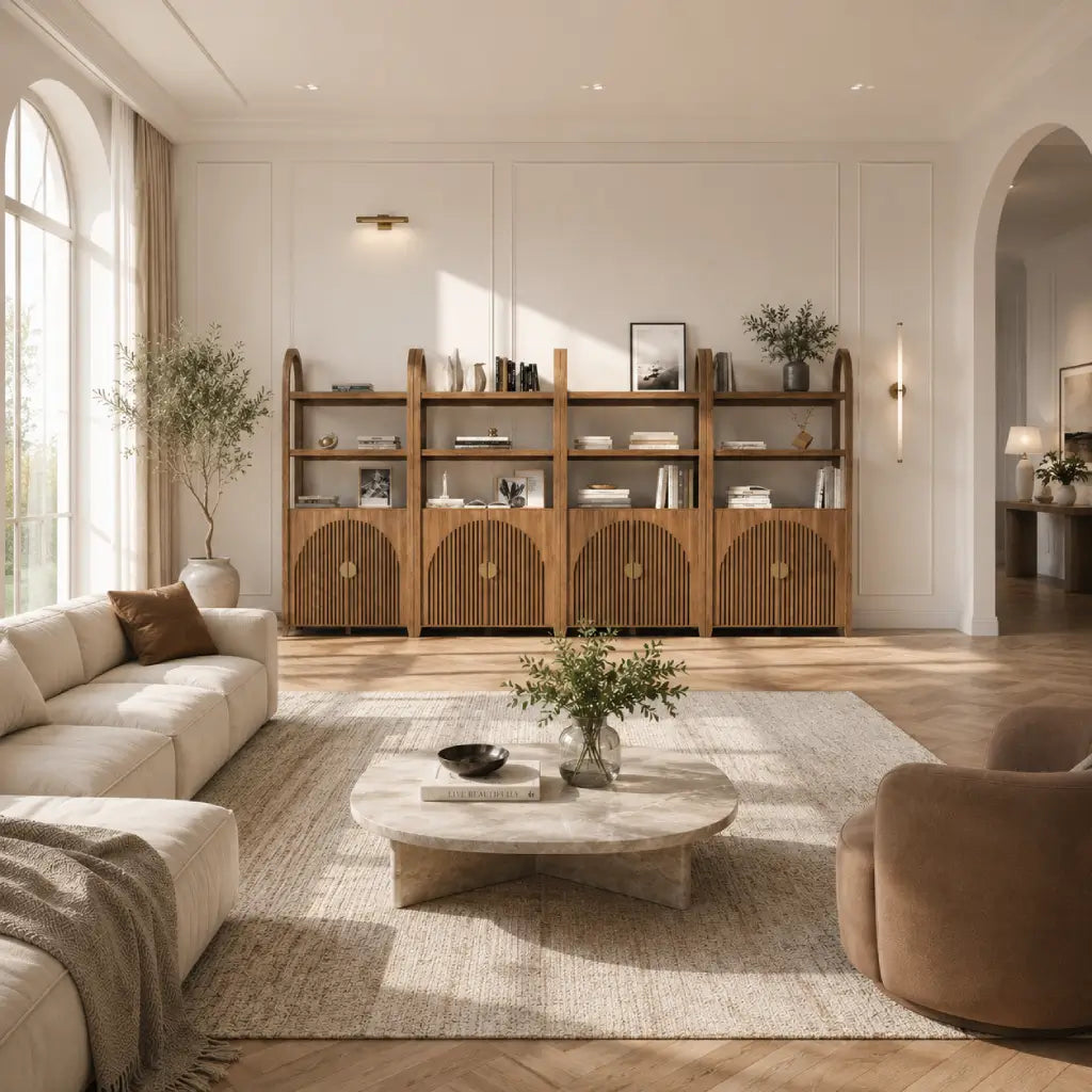 wide low bookcase wall