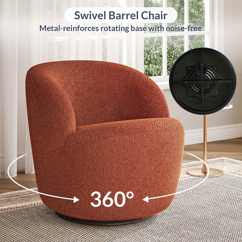 Slate Orange Velvet Upholstered Swivel Barrel Chair