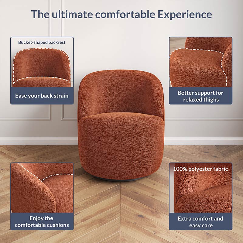 Slate Orange Velvet Upholstered Swivel Barrel Chair