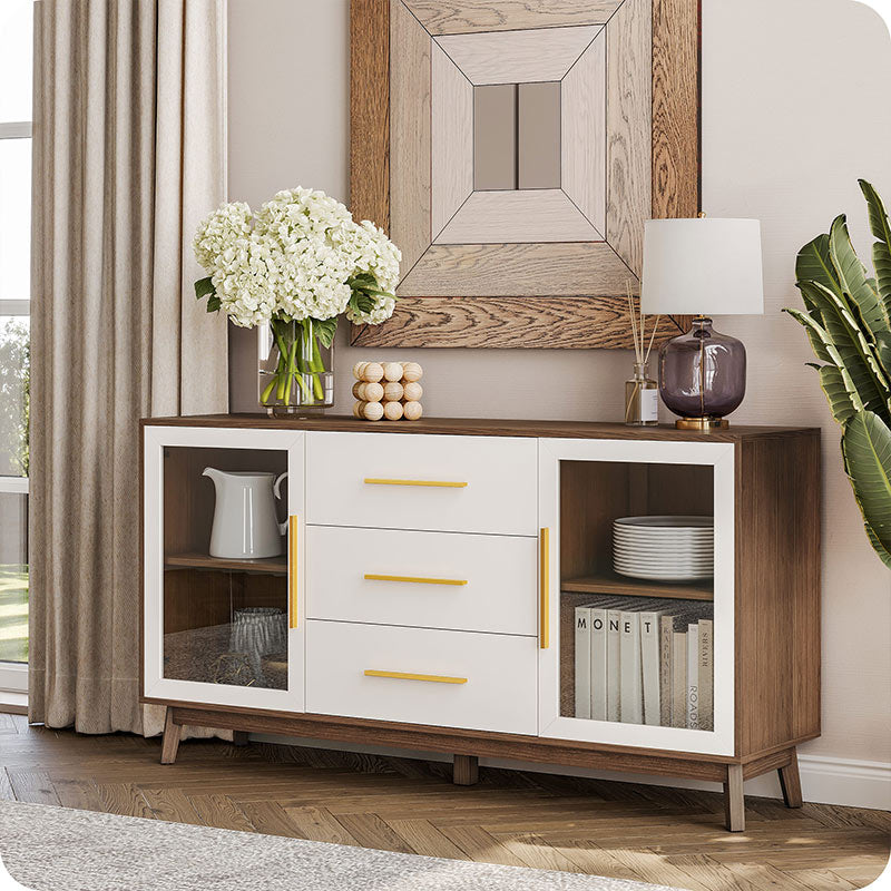 White and Brown Mid-Century Modern Sideboard