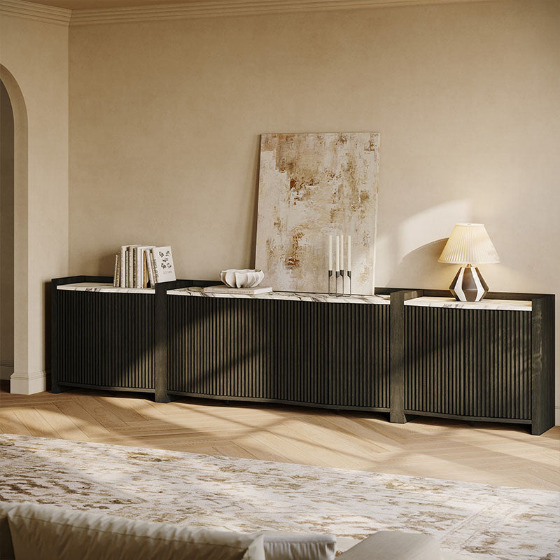 Delphi Faux Marble Top Black Fluted TV Stand Set (3-Piece)