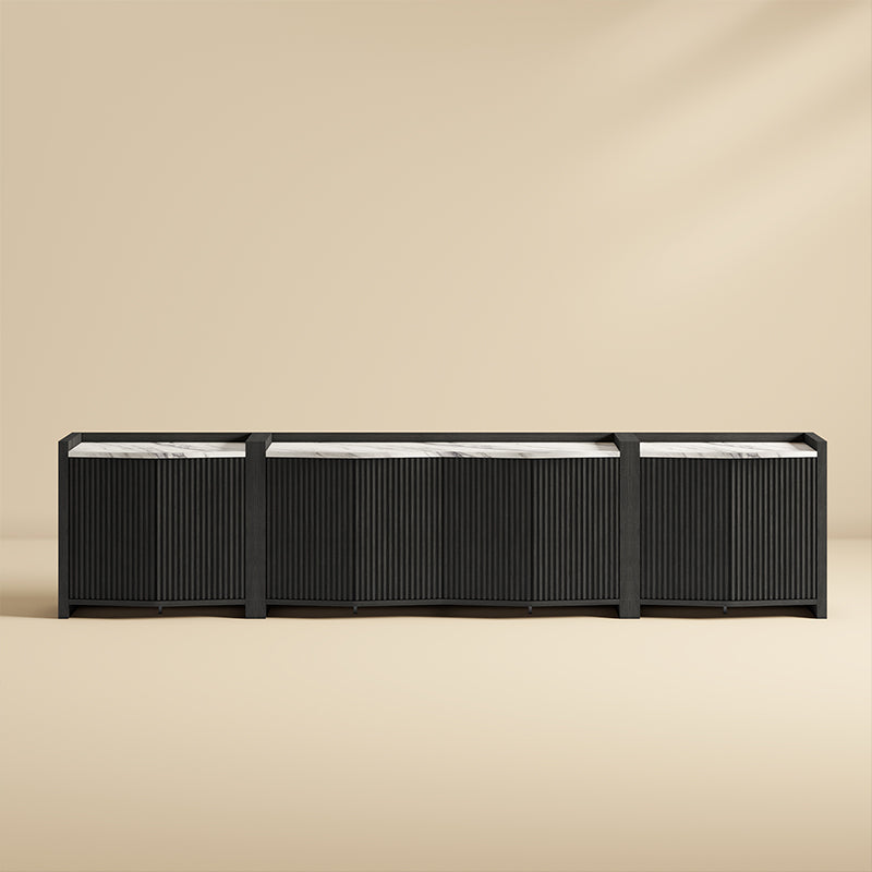 Delphi Faux Marble Top Black Fluted TV Stand Set (3-Piece)