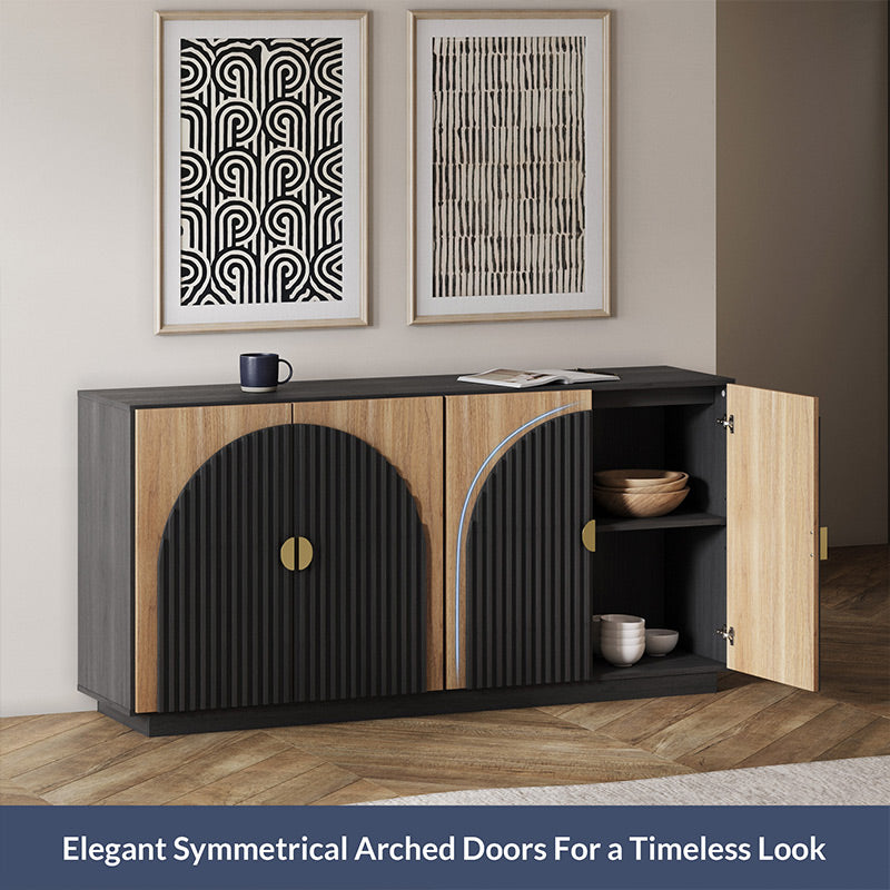 Symmetrical Arc Accent Sideboard Large Console for 65 Inch