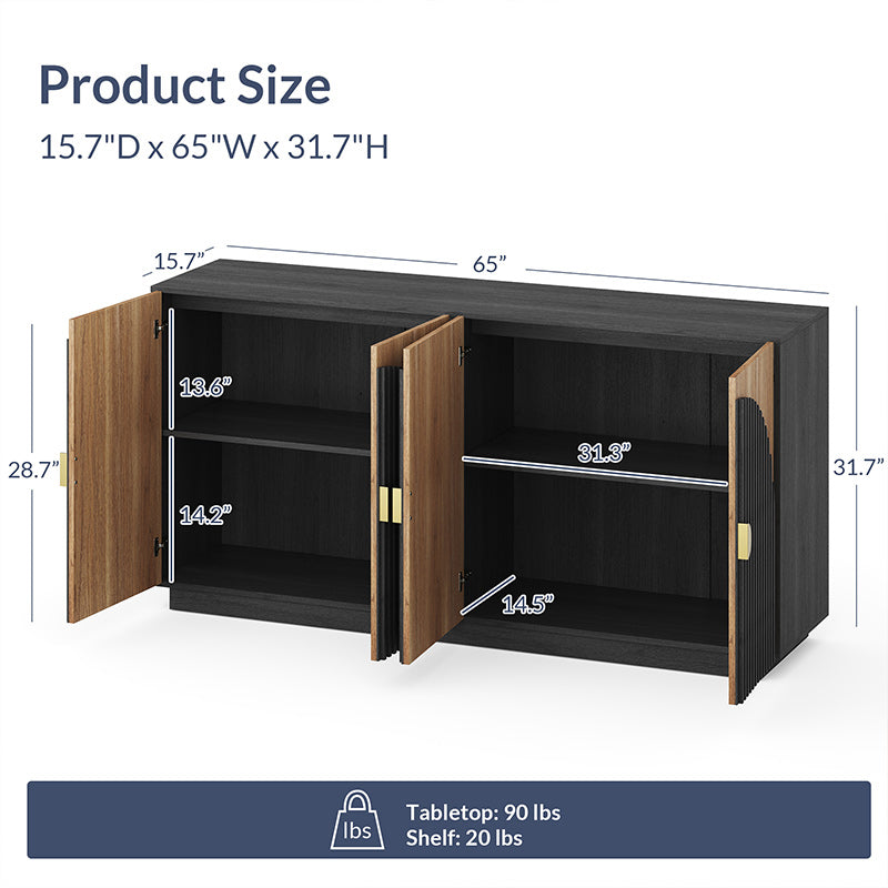 Symmetrical Arc Accent Sideboard Large Console for 65 Inch