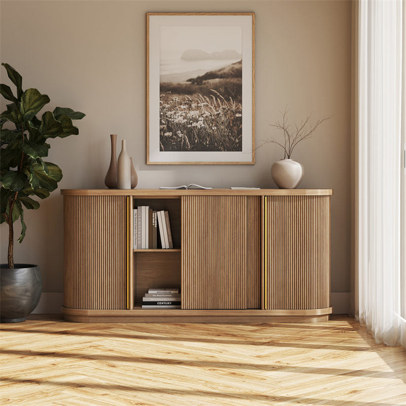 Turin 67" Modern Oval Tambour Door Sideboard Cabinet