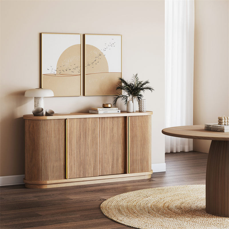 Turin 67" Modern Oval Tambour Door Sideboard Cabinet