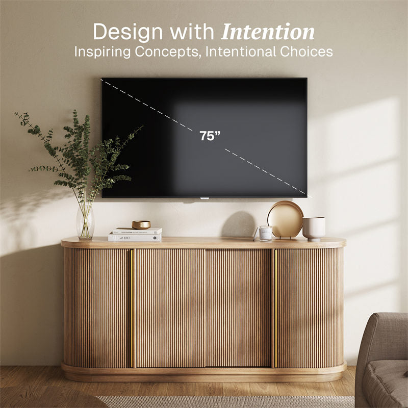 Turin 67" Modern Oval Tambour Door Sideboard Cabinet