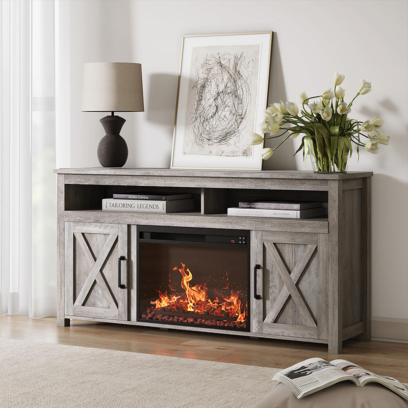 Corin Farmhouse TV Stand with Fireplace