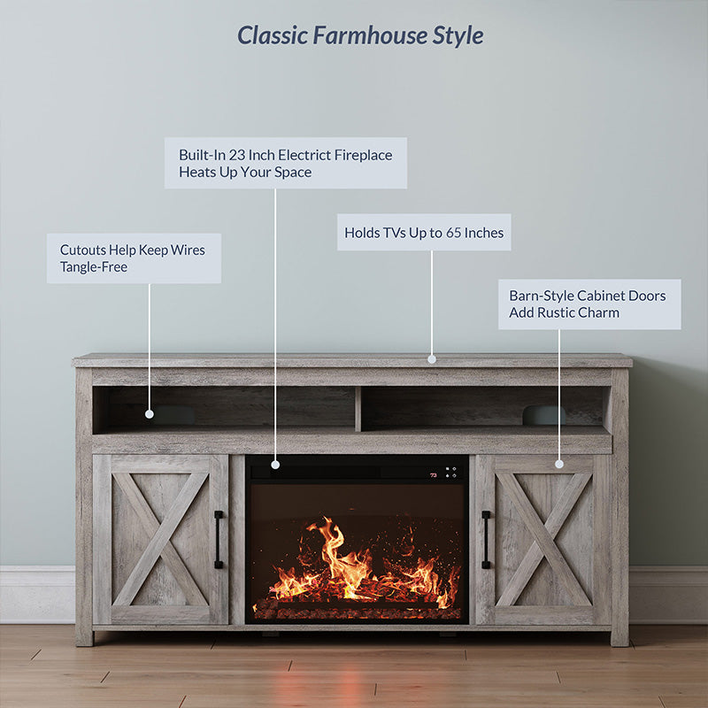 Corin Farmhouse TV Stand with Fireplace