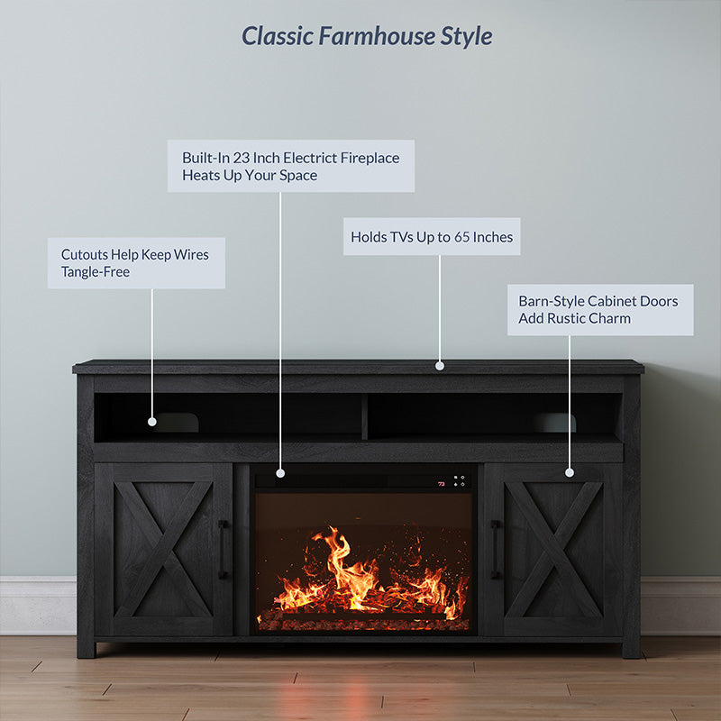 Corin Farmhouse TV Stand with Fireplace