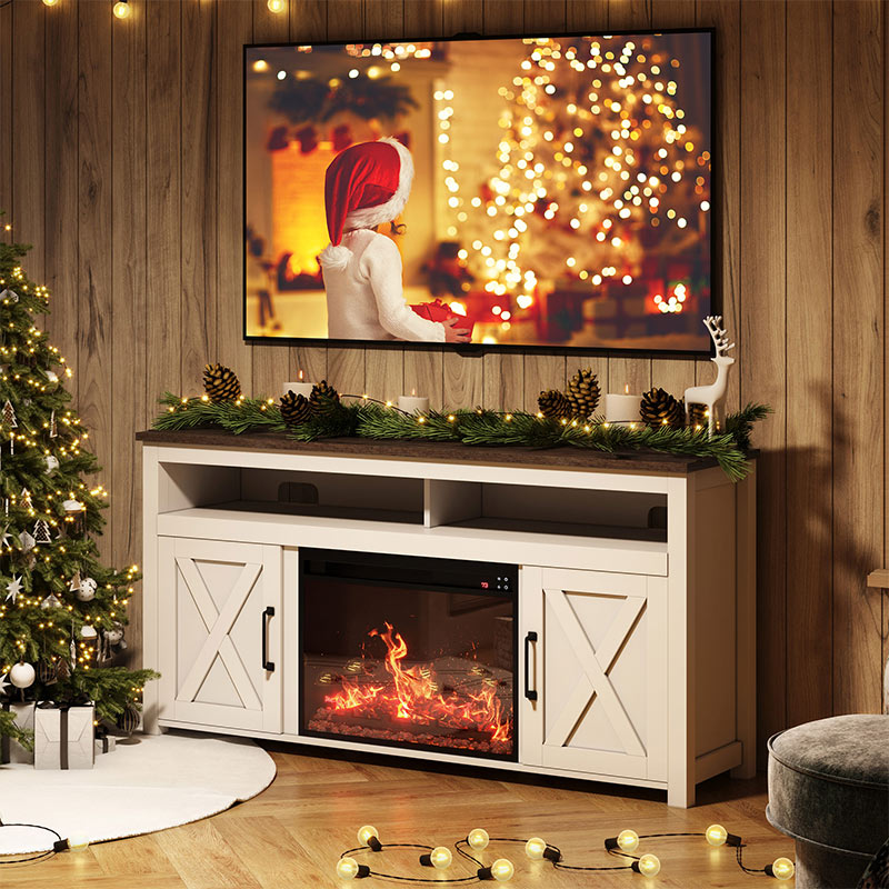 Corin Farmhouse TV Stand with Fireplace