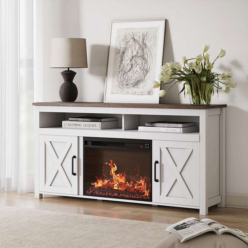 Corin Farmhouse TV Stand with Fireplace