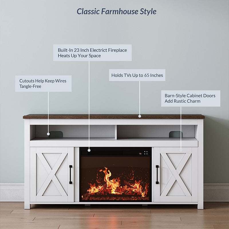 Corin Farmhouse TV Stand with Fireplace