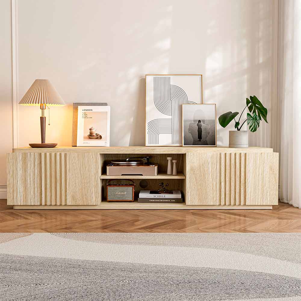 Modern Low Profile Wood TV Stand for 75 inch TVs