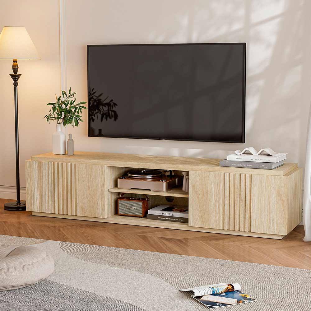 Modern Low Profile Wood TV Stand for 75 inch TVs