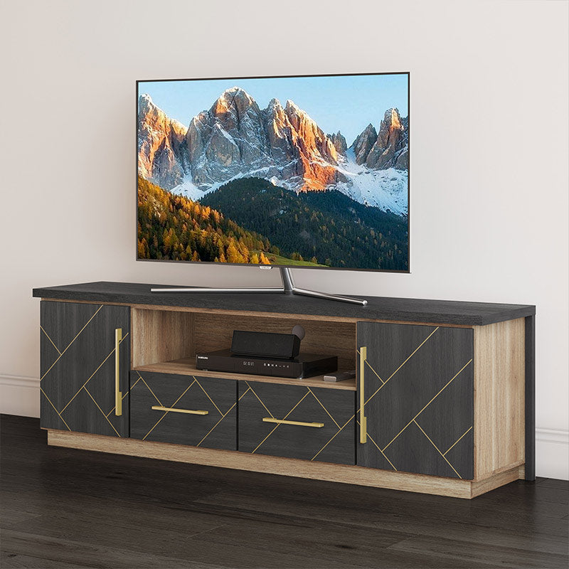 70 Inch Modern TV Stands with 2 Drawers and Open Shelves