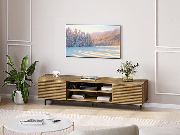 Mid Century Modern Low Profile Fluted TV Stand for 75 Inch TVs