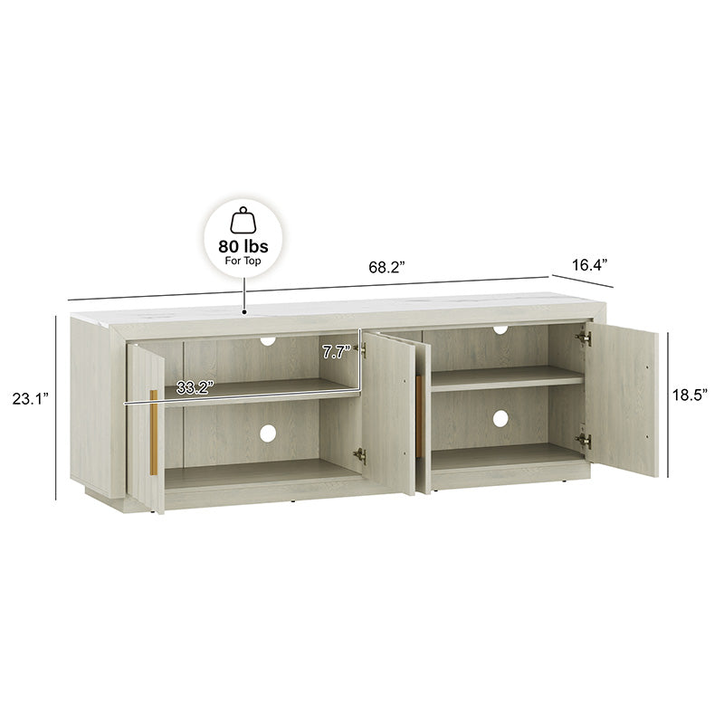 BELLEZE Libra 68" Modern TV Stand Adjustable Shelves and Faux Marble Panel