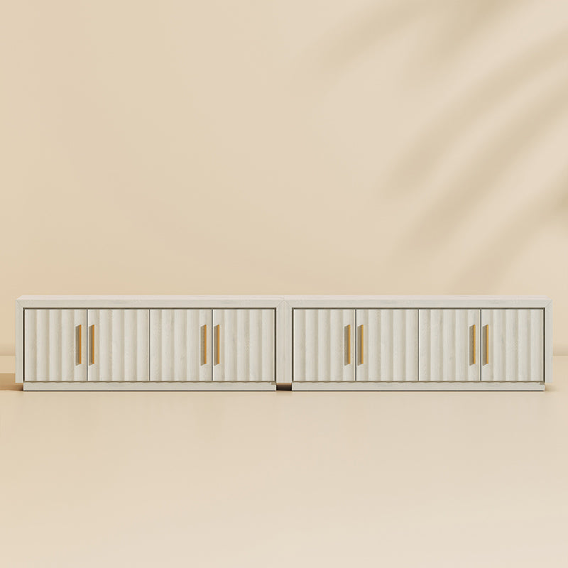 Libra Set of 2 68" White Modern TV Stand with Wave-Pattern Doors