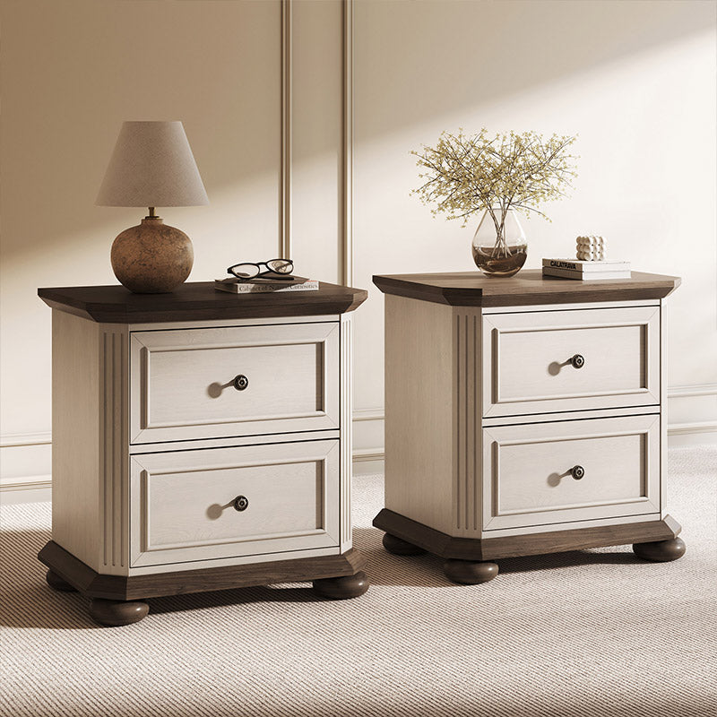 24" Farmhouse Nightstand Set of 2, 2-Drawer Rustic Bedside Cabinet