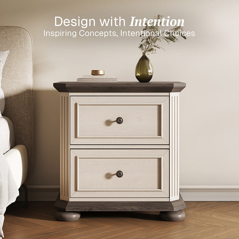 24" Farmhouse Nightstand Set of 2, 2-Drawer Rustic Bedside Cabinet