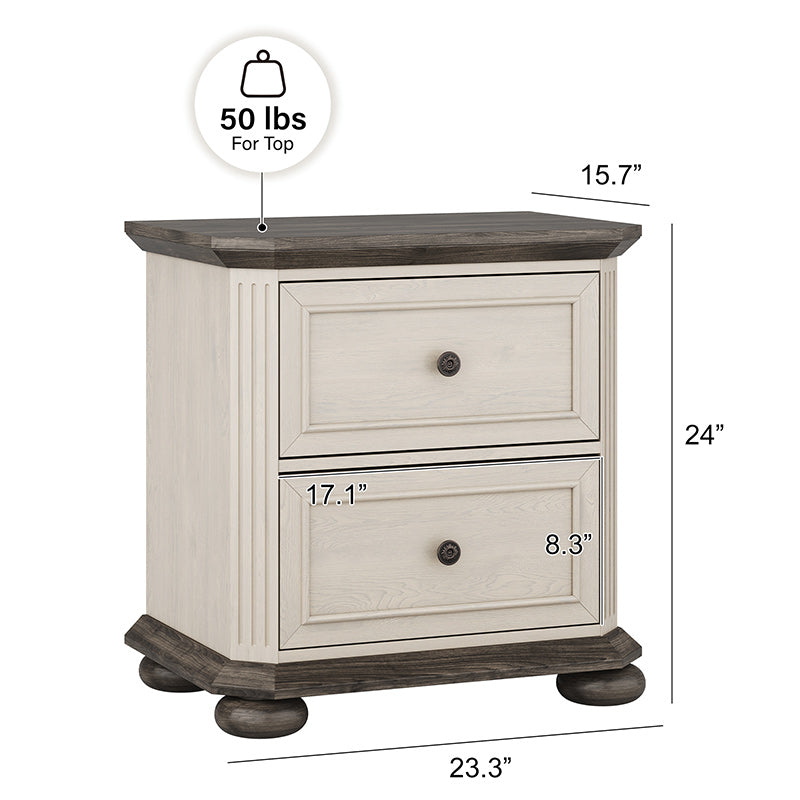 24" Farmhouse Nightstand Set of 2, 2-Drawer Rustic Bedside Cabinet