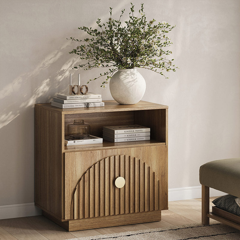 BELLEZE Set of 2 Modern 23“ Stacked 1 Drawer Nightstand, with Open Shelf