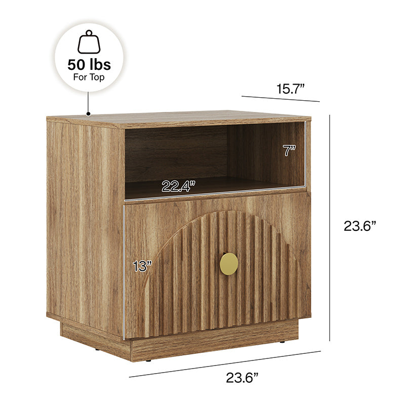 BELLEZE Set of 2 Modern 23“ Stacked 1 Drawer Nightstand, with Open Shelf