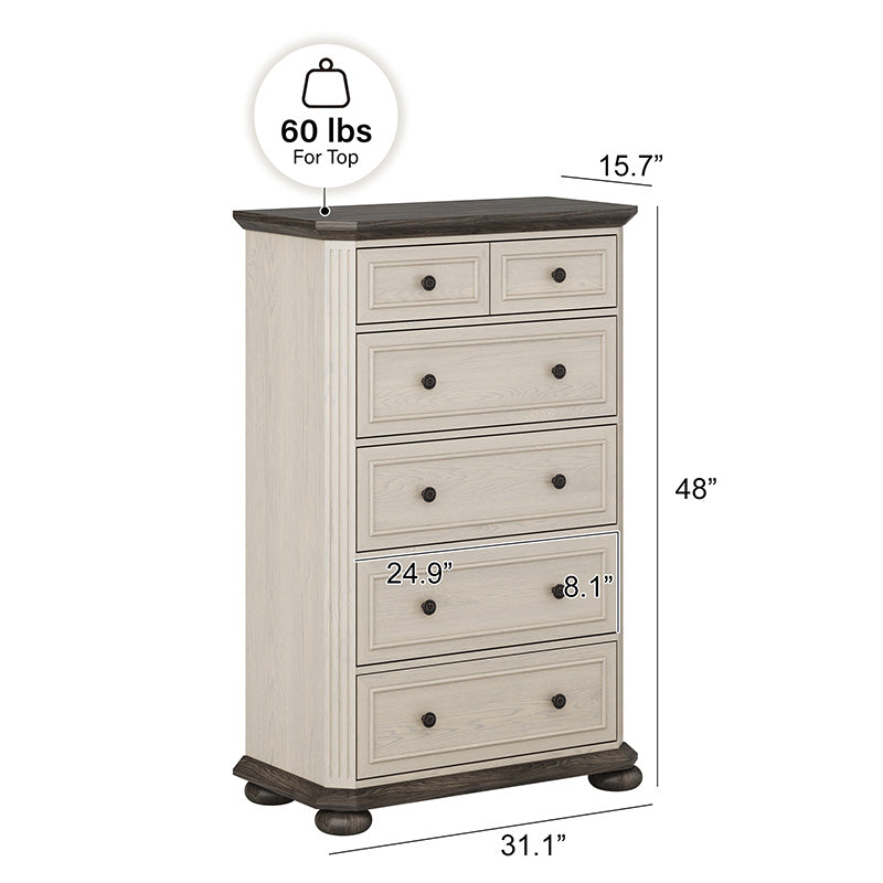 48" Rustic 5-Drawer Dresser, Tall Farmhouse Chest