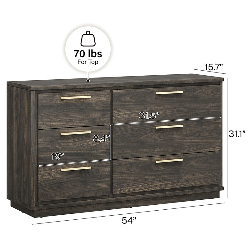 BELLEZE New Port 54" 6-Drawer Chest, Wide Storage Organizer Cabinet