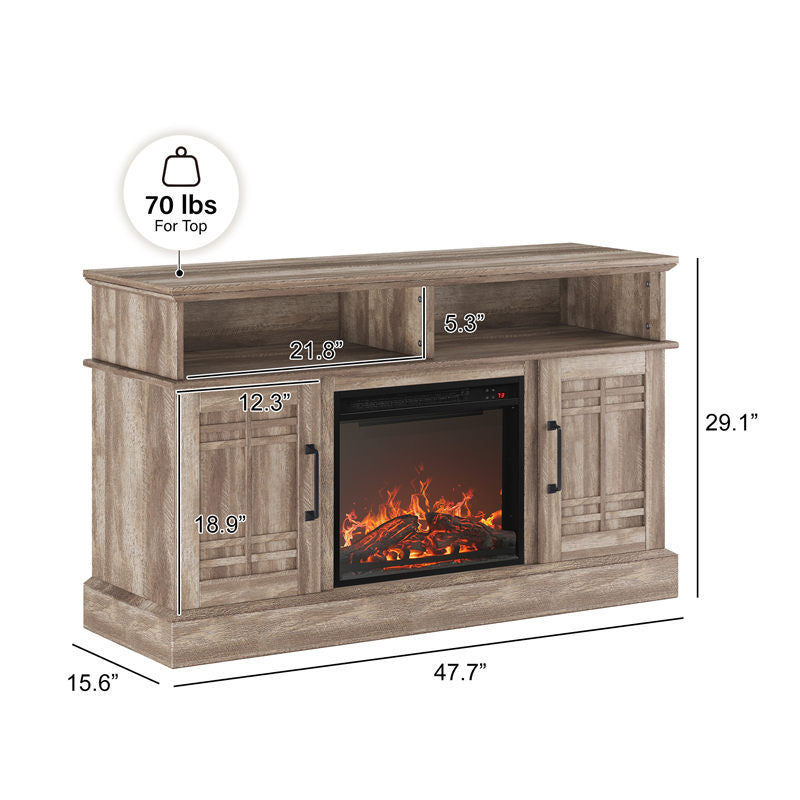 Norrell 48" Wood Grid Door Farmhouse Fireplace TV Stand