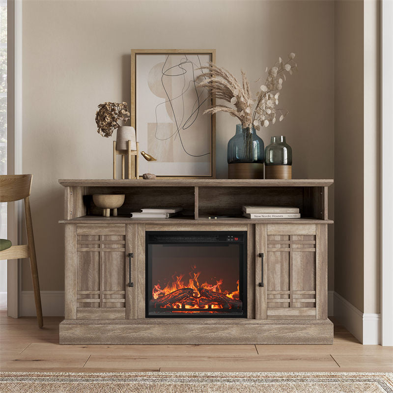 Norrell 48" Wood Grid Door Farmhouse Fireplace TV Stand