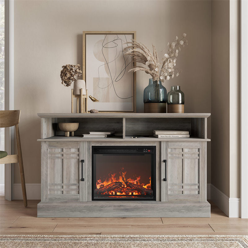 Norrell 48" Wood Grid Door Farmhouse Fireplace TV Stand