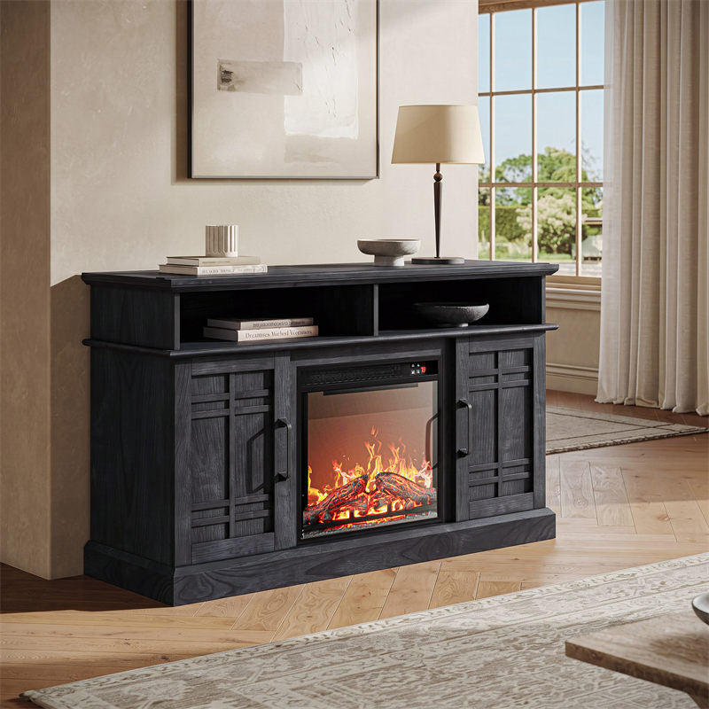 Norrell 48" Wood Grid Door Farmhouse Fireplace TV Stand