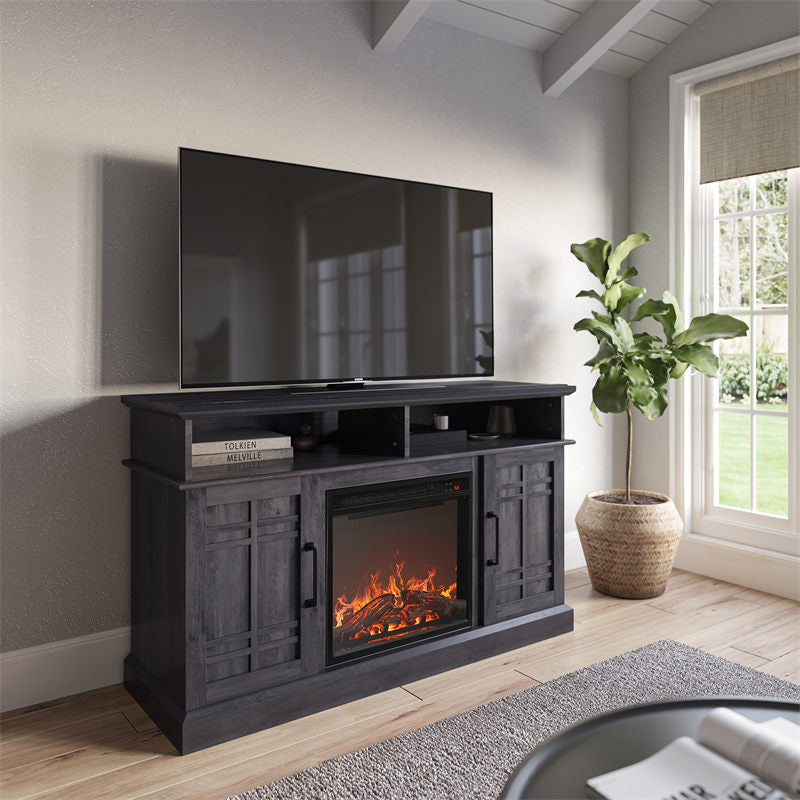 Norrell 48" Wood Grid Door Farmhouse Fireplace TV Stand