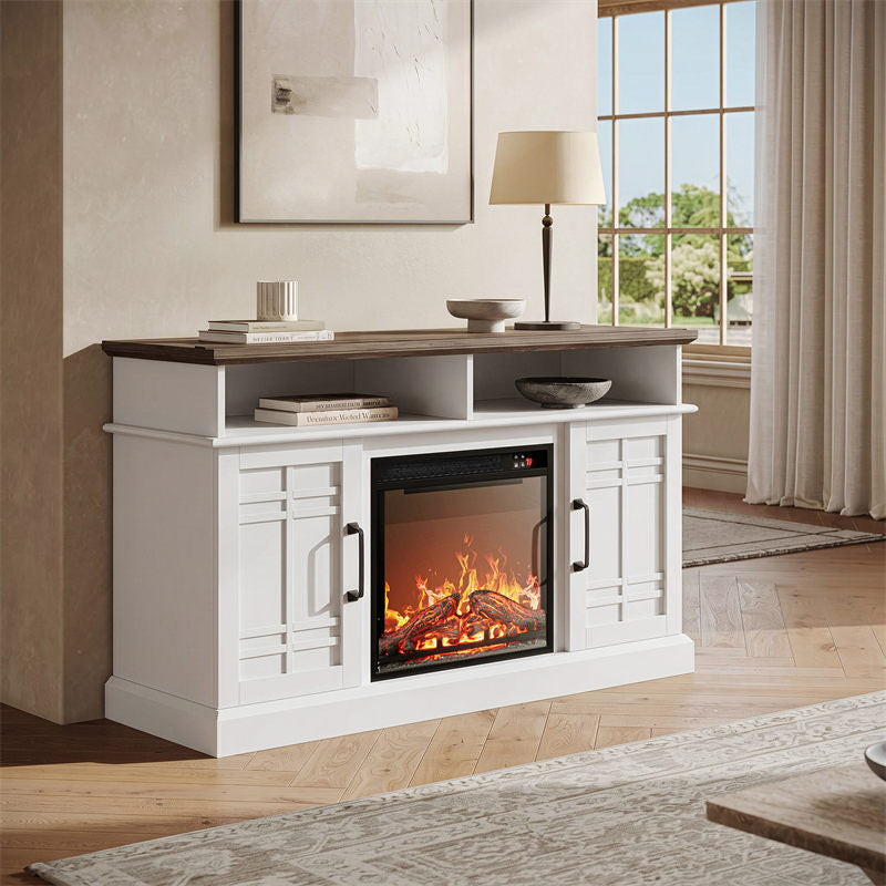 Norrell 48" Wood Grid Door Farmhouse Fireplace TV Stand