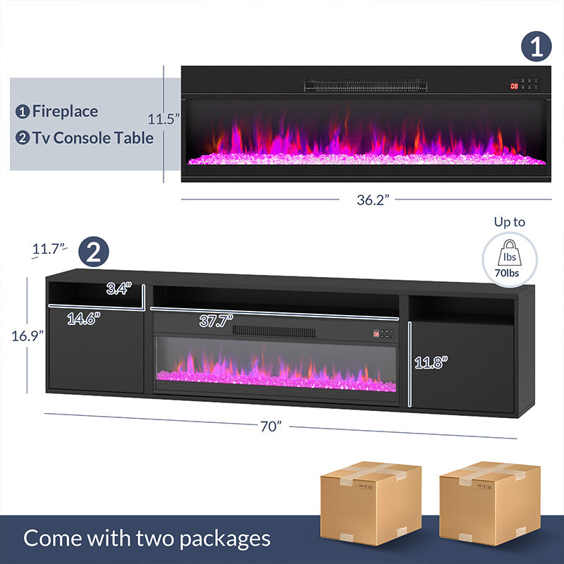 70" Floating TV Stand with Fireplace for TVs up to 75"