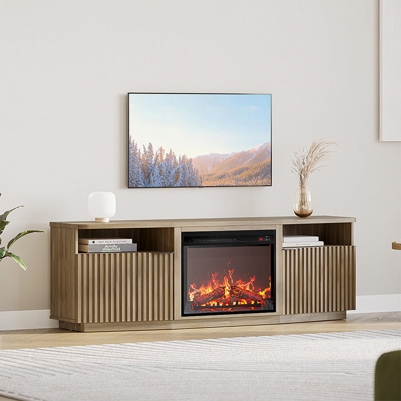 Sofia Mid Century Modern TV Stand with Fireplace for 75+ Inch TV