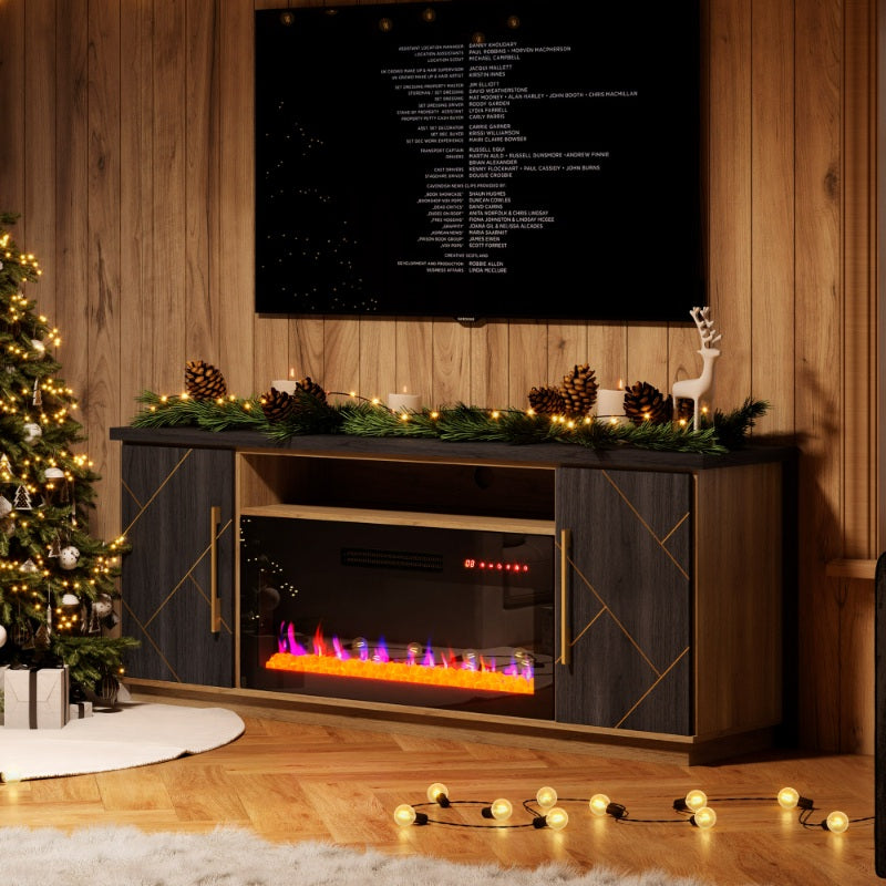 Electric Fireplace TV Stand for 68 Inch, With Storage, Media Console With Drawers & Open Shelves