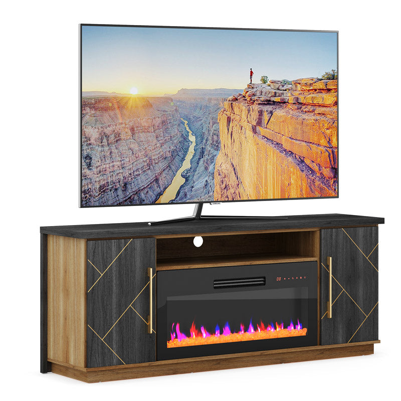 Electric Fireplace TV Stand for 68 Inch, With Storage, Media Console With Drawers & Open Shelves