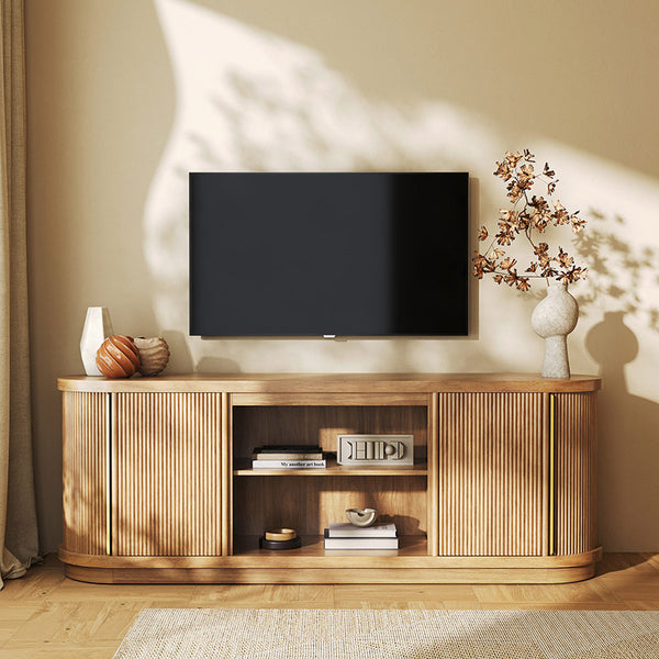 Modern Fluted Wood TV Stand for 70 inch TVs