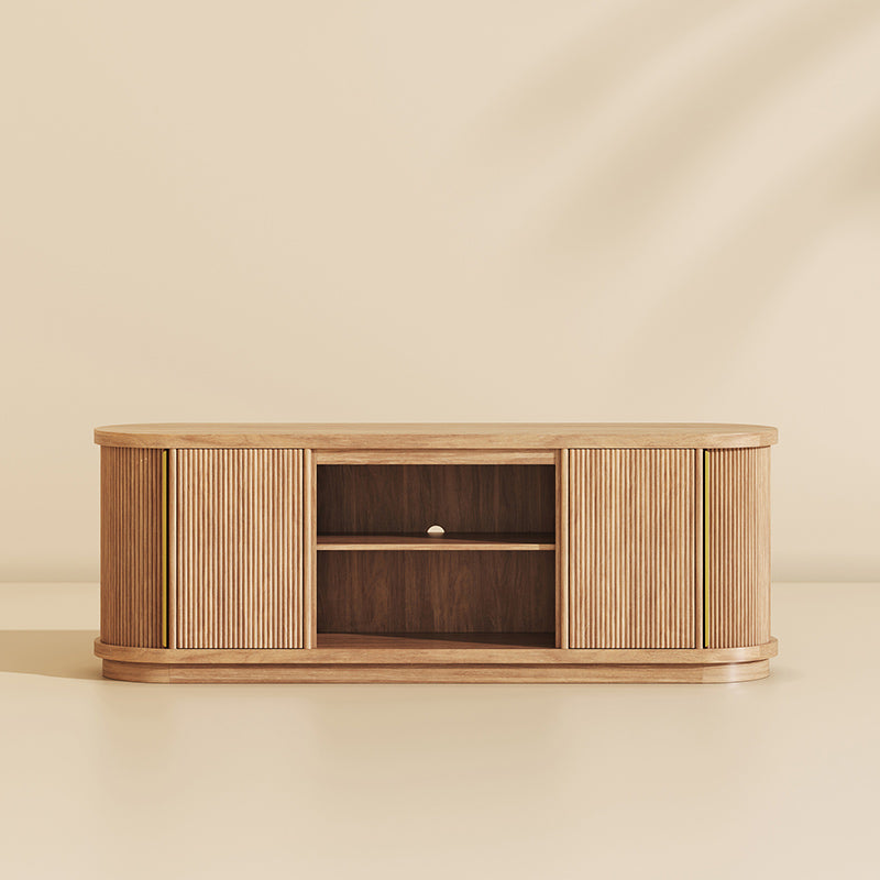 BELLEZE 67" Fluted TV Stand with Sliding Tambour Doors for TVs up to 75"