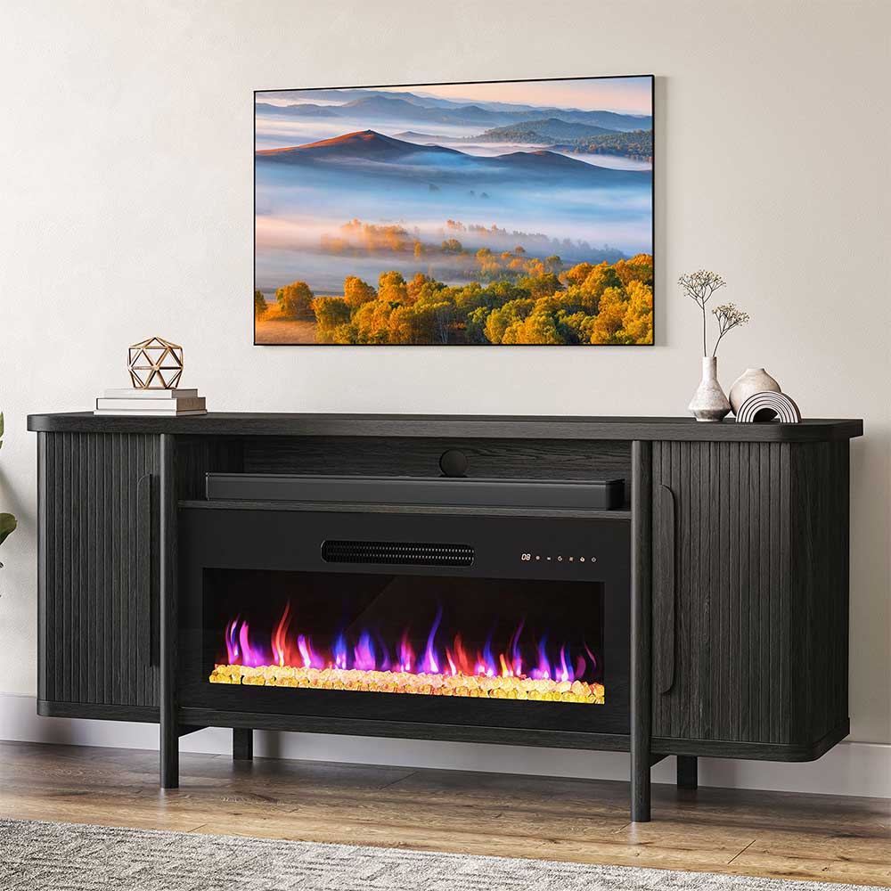 Portman Modern TV Stand with Fireplace for 75+ Inch TV