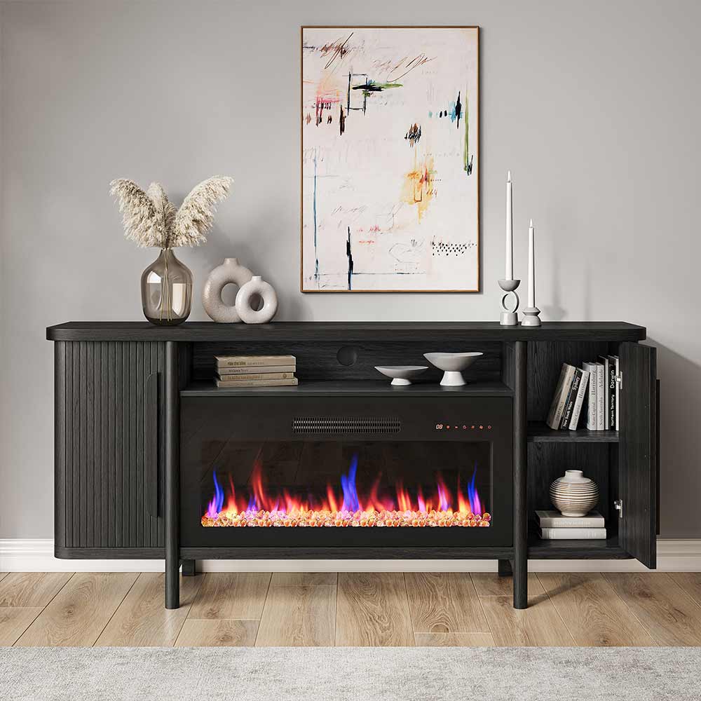 Portman Modern TV Stand with Fireplace for 75+ Inch TV