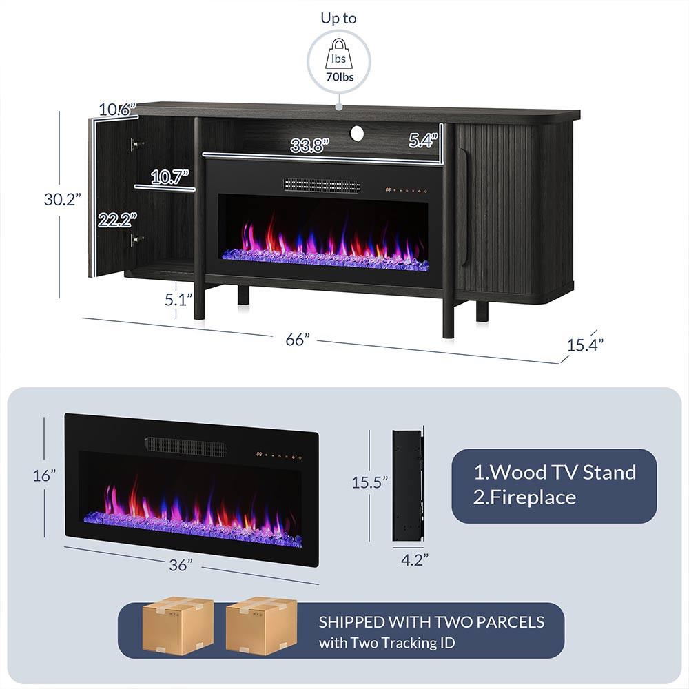 Portman Modern TV Stand with Fireplace for 75+ Inch TV