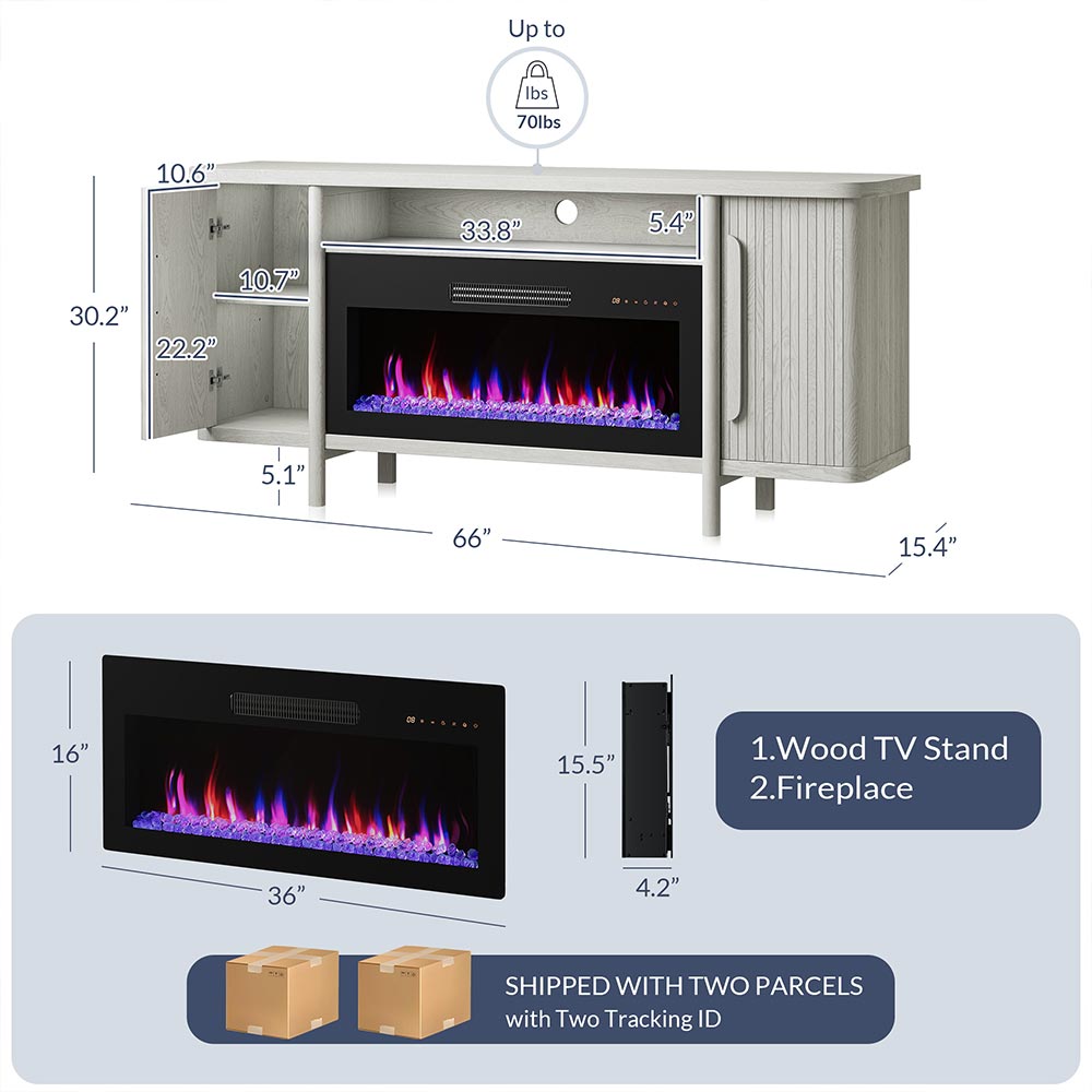 Portman Modern TV Stand with Fireplace for 75+ Inch TV