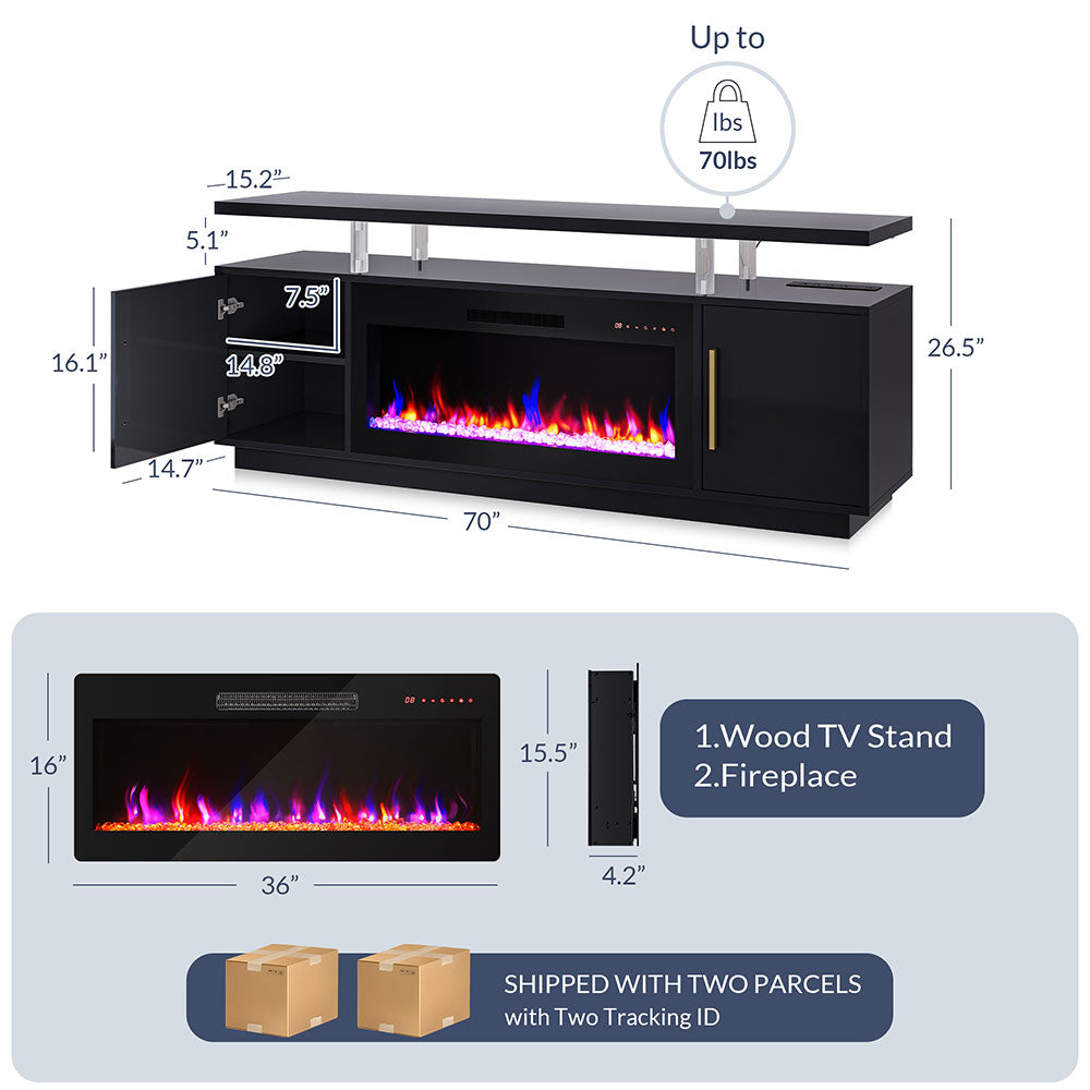 Avenue Modern Electric Fireplace TV Stand for 75+ Inch TV