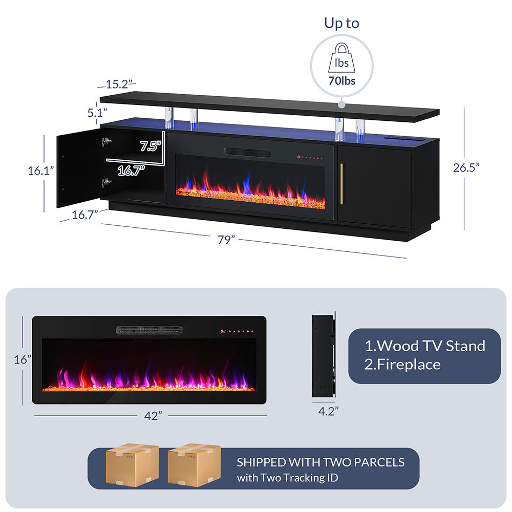 Avenue Modern TV Stand with Fireplace for 85+ Inch TV